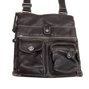 Roots Vintage Leather Venetian Village Crossbody Messenger Bag Black